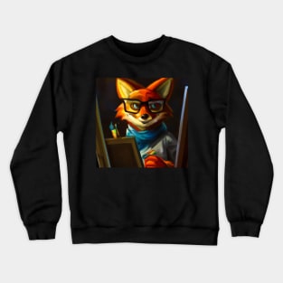 Artistic Fox Wearing Thick Frame Glasses Oil Painting Crewneck Sweatshirt